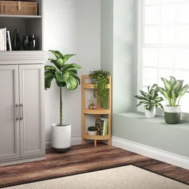 Relaxdays Eckregal Bambus, 4 halbrunde Ablagen, HBT: 105,5x23x23 cm, Standregal Bad & Küche, platzsparend, Natur/weiß
