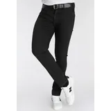 delmao Stretch-Jeans ""Reed"", Herren, Gr. 36, Länge 32, schwarz, Obermaterial: 82% Baumwolle, 16% Polyester, 2% Elasthan, unifarben, Basic, normal lang, Jeans, gerader Beinschnitt, Used-Look-Waschung, niedrige Leibhöhe