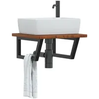 vidaXL Waschtischplatte mit Halterung Stahl und Massivholz Eiche