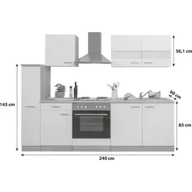 Respekta Küchenzeile Merle 240 cm E-Geräte Edelstahlkochmulde weiß/eiche sägerau nachbildung