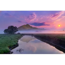 Fototapete PAPERMOON "Fluss durch Landschaft", bunt, B:3,50m L:2,60m, Vlies, Tapeten