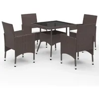 vidaXL 5-tlg Garten-Essgruppe Braun Poly Rattan und Glas