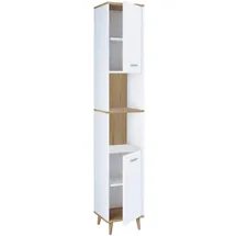 VCM Landos Hochschrank 181 x 32 x 28 cm Weiß/Honig-Eiche Holz, Metall