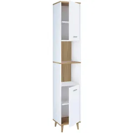 VCM Landos Hochschrank 181 x 32 x 28 cm Weiß/Honig-Eiche Holz, Metall