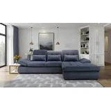 Hygger Ecksofa Oregon L-Form 300x200 Sofa Arm und Kopfteilverstellung Mit Bettfunktion und ohne Bettkasten Velours-Delano Recamiere rechts Dunkelgrau - Dunkelgrau