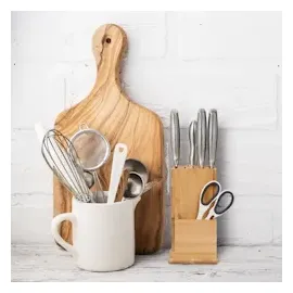 Relaxdays Messerblock unbestückt, Messeraufbewahrung breite Klingen, Messerständer universal, Bambus Messerhalter, natur