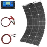 Monokristallines Solarpanel Kit System 100W Flexibles Solarmodul 10A 12V/24V Solarladeregler Marine Solarkabel LKW Dach, Off-Grid-System, Camping, 12V Batterie, Balkon Solarsystem