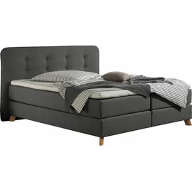 Home Affaire Boxspringbett HOME AFFAIRE "Cecina", grau (anthrazit), B:122cm L:210cm, Struktur fein (100% Polyester), Komplettbetten, Boxspringbett, in 5 Breiten, 3 Ausführungen, 2 Härtegrade, Knopfheftung, Topper