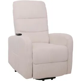 Mendler Fernsehsessel HWC-K62, Relaxsessel TV-Sessel Liege, Liegefunktion Aufstehhilfe, Metall Stofff/Textil Cord ~ creme-weiß