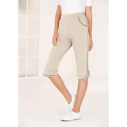 Stoffhose GOLDNER "Bequeme Caprihose mit Schlupfbund und Taschen", Damen, Gr. 50, N-Gr, schwarz (stein, schwarz), Obermaterial: 60% Baumwolle CO. 35% Polyester PES. 5% Elasthan EL., Hosen Stoffhose