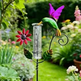 RNPKZ Regenmesser für Garten Frostsicher, Outdoor Regenmesser Glas Regenwassermesser, Vogel Regenmengenmesser mit Erdspieß Metall, Niederschlagsmesser, Regenmesser für Garten, Rasen, Terrasse (Bunt)