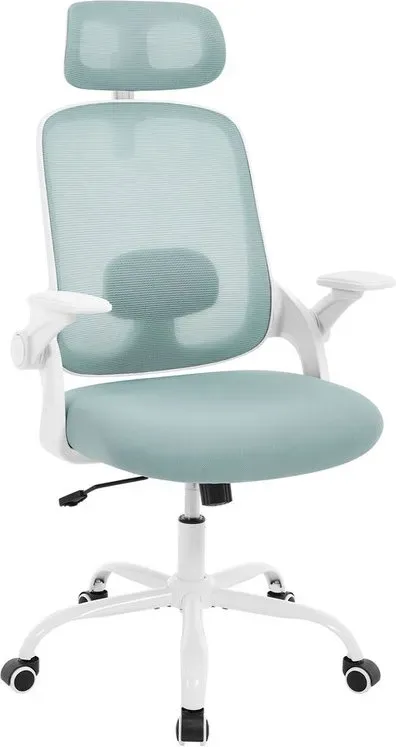 WOLTU Ergonomischer Bürostuhl, Netz mit verstellbarer Kopfstütze und Armlehnen, Bürostuhl mit Lendenwirbelstütze, Neigbare Rückenlehne, Blau
