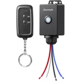 DEWENWILS Funkschalter Außen mit Fernbedienung, Funk Wandsender 230V IP65 Aussenbereich, Wandschalter mit Sender, Schwarz