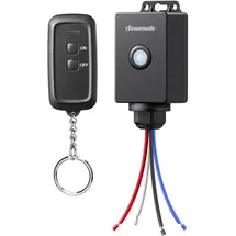 DEWENWILS Funkschalter Außen mit Fernbedienung, Funk Wandsender 230V IP65 Aussenbereich, Wandschalter mit Sender, Schwarz