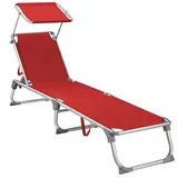 Modante Gartenliege, Rot, Alu, Metall, Textil, 55x31x193 cm, verstellbares Dach, klappbar, Rückenlehne verstellbar, Gartenmöbel, Gartenliegen