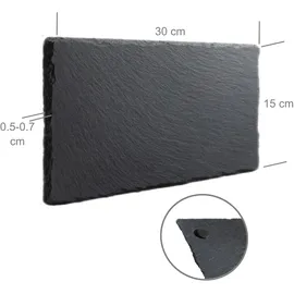 eGenuss 6er-Set Schieferplatte Servierbrett Tapas Sushi Teller Schwarz Schieferplatte Servierplatte aus Schiefer Käseplatte – Tablett Serviertablett mit rutschfesten Pads – 30x15 cm