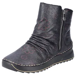 Winterboots RIEKER, Damen, Gr. 39, schwarz (schwarz kombiniert), Lederimitat, sportlich, Schuhe, Plateaustiefelette, Print-Boots mit Außenreißverschluss