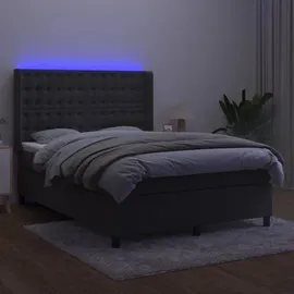 vidaXL Boxspringbett mit Matratze & LED Dunkelgrau 140x200 cm Samt