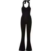 URBAN CLASSICS Ladies Stretch Interlock Neckholder Jumpsuit T-Shirt, Black, M