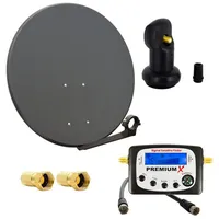 PremiumX Satelliten-Komplettanlage 80cm Satellitenschüssel Single LNB 2x F-Stecker Sat-TV-Signalfinder