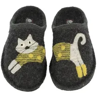 HAFLINGER Flair Cucho Pantoffeln gewalkter Wolle Katze Graphit, Gr. 37 - 37 EU