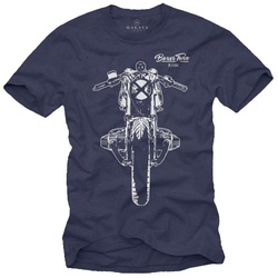 MAKAYA T-Shirt Herren Biker Style Vintage Bikershirt Motorradbekleidung Männer mit Druck, aus Baumwolle blau XXL
