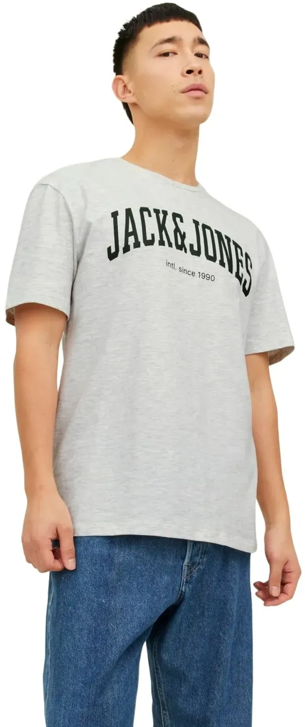 JACK & JONES Herren Rundhals T-Shirt JJEJOSH - Relaxed Fit S-XXL Baumwolle, Größe:M, Farbe:White Melange 12236514