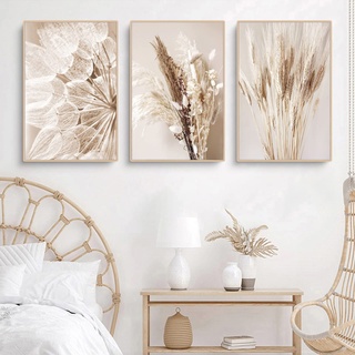 Sarah Duke Beige Wandbilder 3er Poster Set Moderne Wandbilder Boho Pampasgras Bild Wohnzimmer Poster Natur Vintage Leinwandbilder Wandposter Ohne Rahmen (Stil A,50x70 cm)