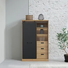 Forte KASZIMIRO Sideboard mit 3 Schubladen und 1 Tür, Holzwerkstoff, Waterford Eiche/Schwarz, B x H x T: 103,4 x 160,2 x 52 cm
