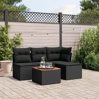 SECOLI Balkon Lounge Balkonmöbel Keiner Sofa Outdoor Gartensofa 3-Sitzer Gartenmöbel-Set Ecksofa Garten Balkonlounge Rattan Polyrattan Lounge Gartenlounge Terrassenmöbel Schwarz 5-tlg-Type-234