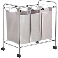 Amazon Basics Rechteckig Wäschesortierer mit 3 Taschen, 135 Liter Fassungsvermögen, Weiß, 78 x 46 x 86 cm