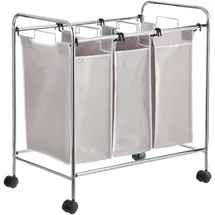 Amazon Basics Rechteckig Wäschesortierer mit 3 Taschen, 135 Liter Fassungsvermögen, Weiß, 78 x 46 x 86 cm