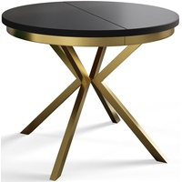 Runder Esszimmertisch BERG, ausziehbarer Tisch Durchmesser: 120 cm/200 cm, Wohnzimmertisch Farbe: Schwarz, mit Metallbeinen in Farbe Gold