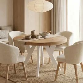dekori möbel Runder Ausziehbarer Tisch 110 x 76 x 210 cm Eiche Craft Golden/Weiß