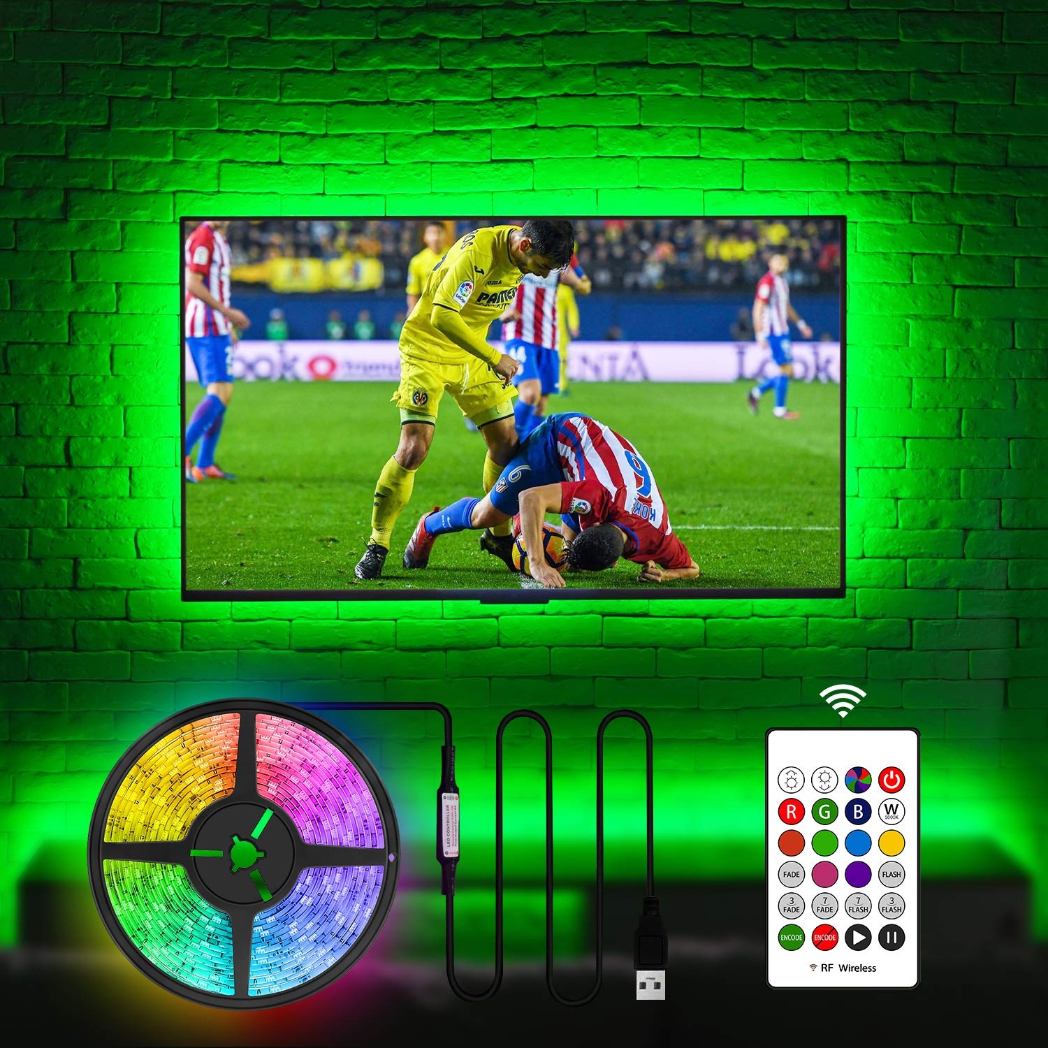 HAMLITE LED Strip 3.5m, LED Streifen fernseher 50 55 zoll, USB TV Hintergrundbeleuchtungs RGB flexible led beleuchtung fernseher mit RF Fernbedienung, Verwendung für TV/PC