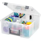 Iris Ohyama Iris Ohyama, Portable Clear Plastic Storage Compartment Box with Handle, Grey, 25L, Secure Latches, 4 Removable Inner Cups and 4 Dividers, For Hobby, Craft, Art, Craft Box, Crate, BPA Free, DCB-4