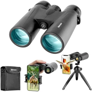 12 x 42 HD-Fernglas für Erwachsene mit verbessertem Telefonadapter, Stativ und Stativadapter - Fernglas mit großer Sicht bei schwachem Licht - wasserdichtes Fernglas für Vogelbeobachtung, Jagd, Reisen