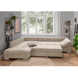 luma-home Ecksofa Beige, Textil, 4-Sitzer, Füllung: Polyurethan (Pur), Ottomane links, Couch mit Cordstoff in 2 Zierkissen in Grau / Couches, Wohnlandschaften, Ecksofas