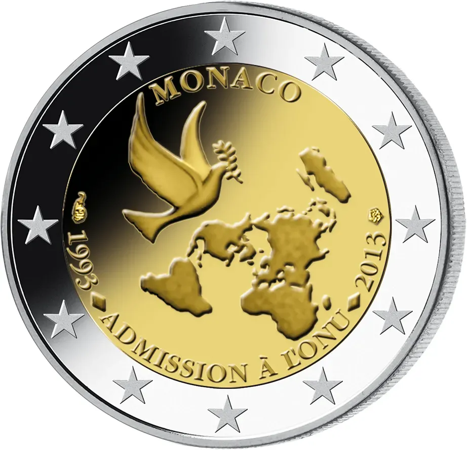 2 Euro Gedenkmünze "20 Jahre Mitglied in den Vereinten Nationen" 2013 aus Monaco