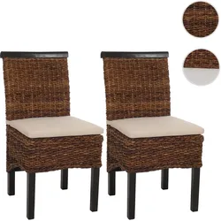 2er-Set Esszimmerstuhl Korbstuhl M45 Stuhl Bananengeflecht ~ dunkel, mit Kissen