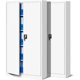 Jan 2er Set Aktenschrank C001 Stahlschrank Werkzeugschrank Lagerschrank Universalschrank Pulverbeschichtung Flügeltüren 185 cm x 90 cm x 40 cm weiß/weiß
