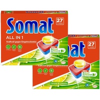 Somat 7 All in 1 Zitrone & Limette Multi Aktiv, Spülmaschinen-Tabs, Jahresvorrat, 54 (2 x 27) Tabs, kraftvolle Reinigung mit Geruchsneutralisierer Funktion