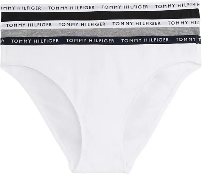 Tommy Hilfiger Damen RECYCLED ESSENTIALS 3er-Pack Bikini-Slips - Mittelgrau Meliert/Weiß/Schwarz MD