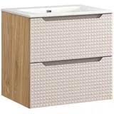 Lomadox Waschtisch LONDON-56-BEIGE, inkl. Becken, Eiche beige, 60cm breit, grifflos, 3D-Front, Softclose beige|braun