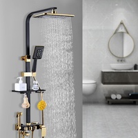Regendusche Duschset Schwarz Gold Duschsystem mit Kopfbrause Handbrause Duschkopf Duschpaneel Duscharmatur Duschgarnitur Duschsäule, Einstellbare Höhe 75-120cm