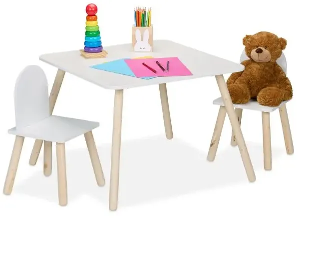 Relaxdays 3-teilige Kindersitzgruppe Weiß,Hellbraun