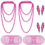 FUIPVGI 26 Stücke 80er Jahre Outfit Damen Set 80er Jahre Accessoires für Frauen, Ohrring, Halskette, Armband, 80er Jahre Kleidung Kostüm Neon Accessoires Thema Party Karneval Damen Frauen (Rosenrot)