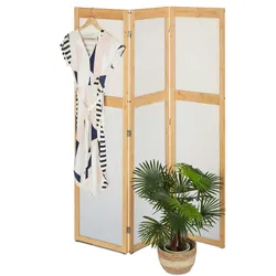 Relaxdays Paravent, 3-teilig, faltbarer Raumtrenner, HxB: 168x135,5 cm, Kunststoff & Bambus, Trennwand innen, natur/weiß