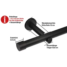 deco-raum Gardinenstange nach Maß 1-Lauf Kappe Ø 25mm Schwarz, 80cm
