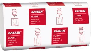 KATRIN Classic One Stop L 3 Papierhandtuch, 23,5 x 34 cm, 3-lagiges hochwertiges Falthandtuch, 1 Karton = 21 Packungen à 90 Tücher